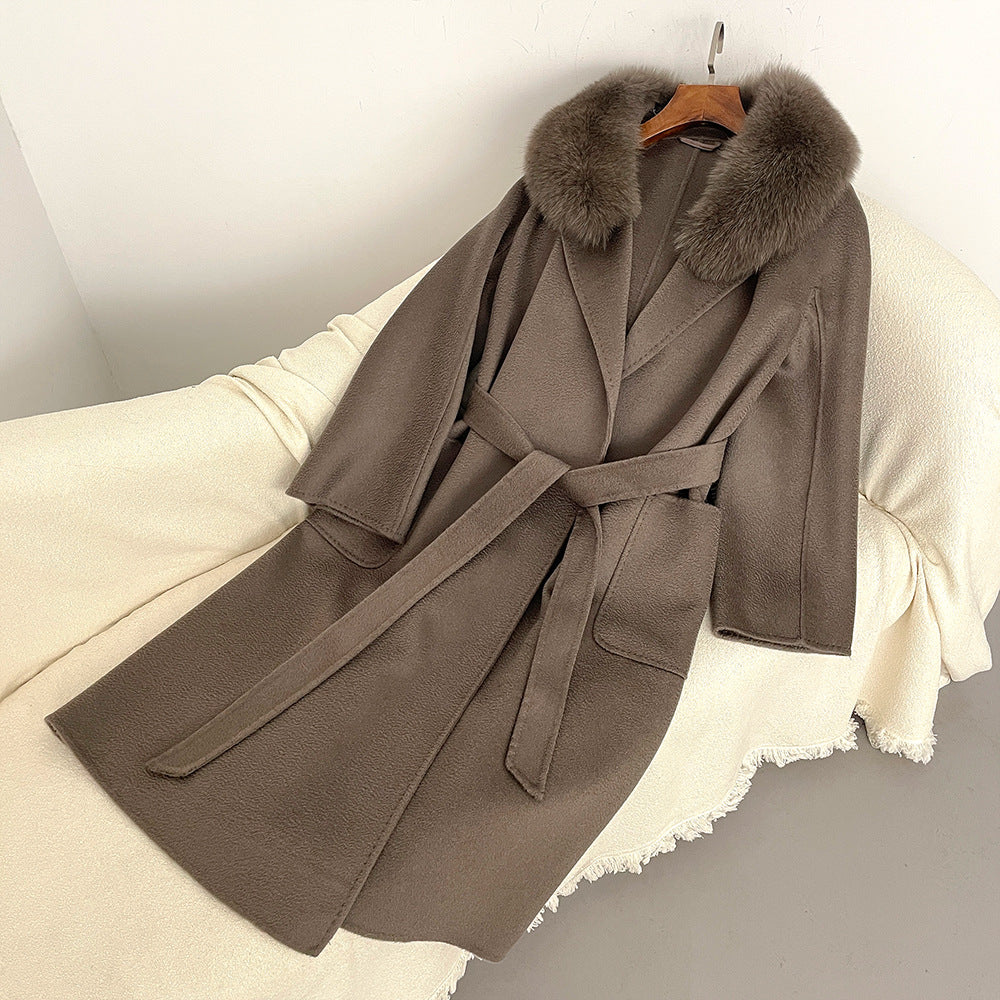 Autumn and winter woolen coat long Korean version of high-quality water ripple double-sided wool coat women's high-end cashmere coat