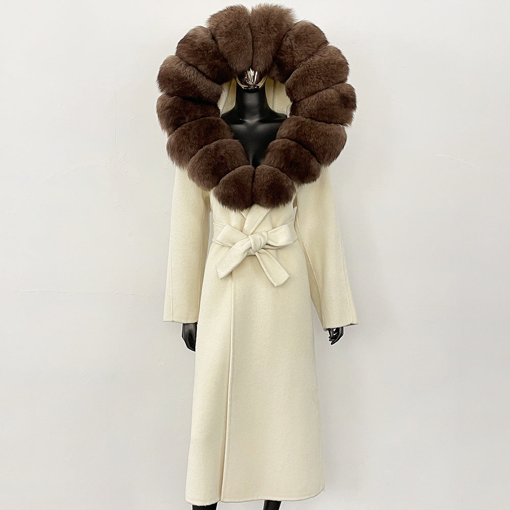 2025 autumn and winter new high-end coat mink woolen coat women's lace-up high-quality double-sided woolen coat