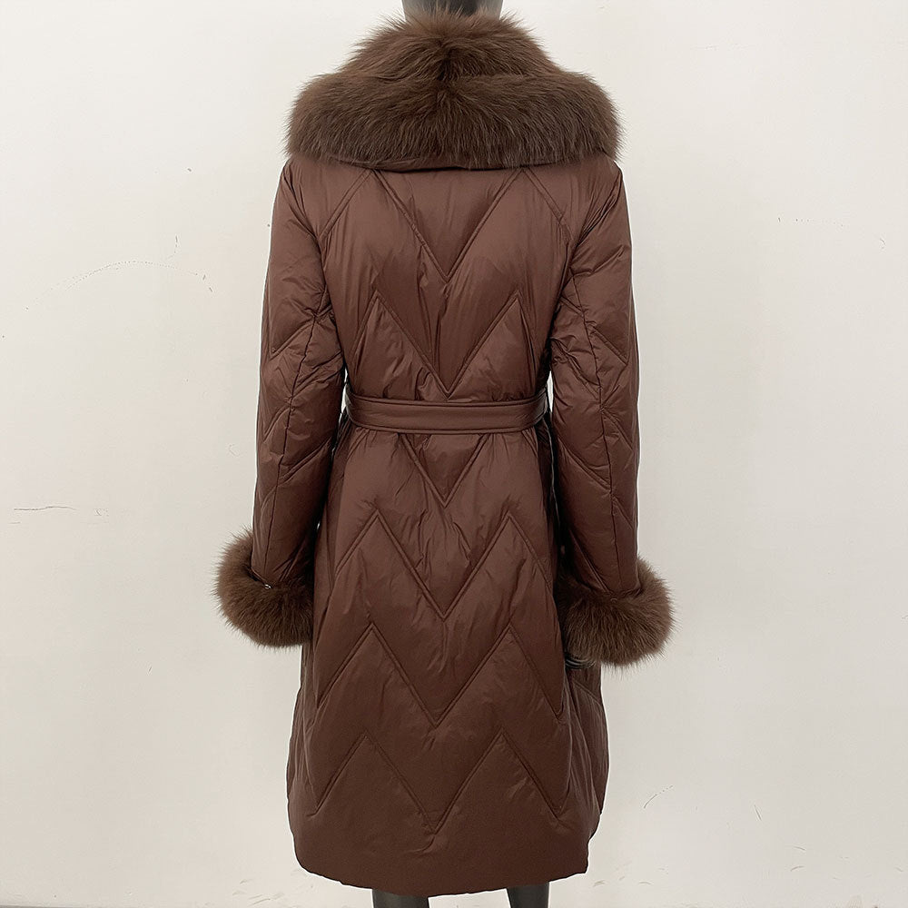 25 Höst och vinter high-end gåsdun kläder kvinnlig räv hår sjal krage dunjacka midja medium och lång ung mode varm