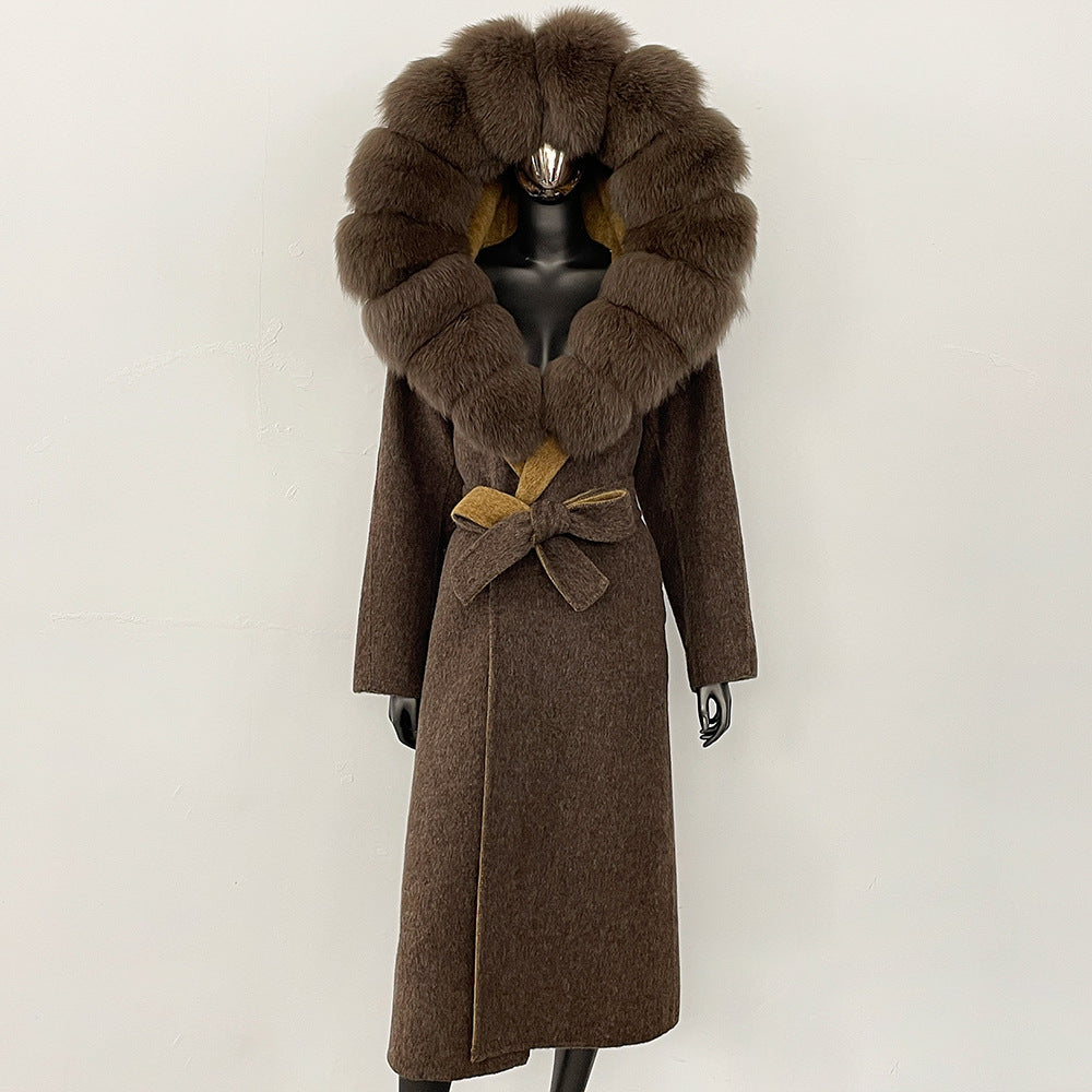 2025 autumn and winter new high-end coat mink woolen coat women's lace-up high-quality double-sided woolen coat