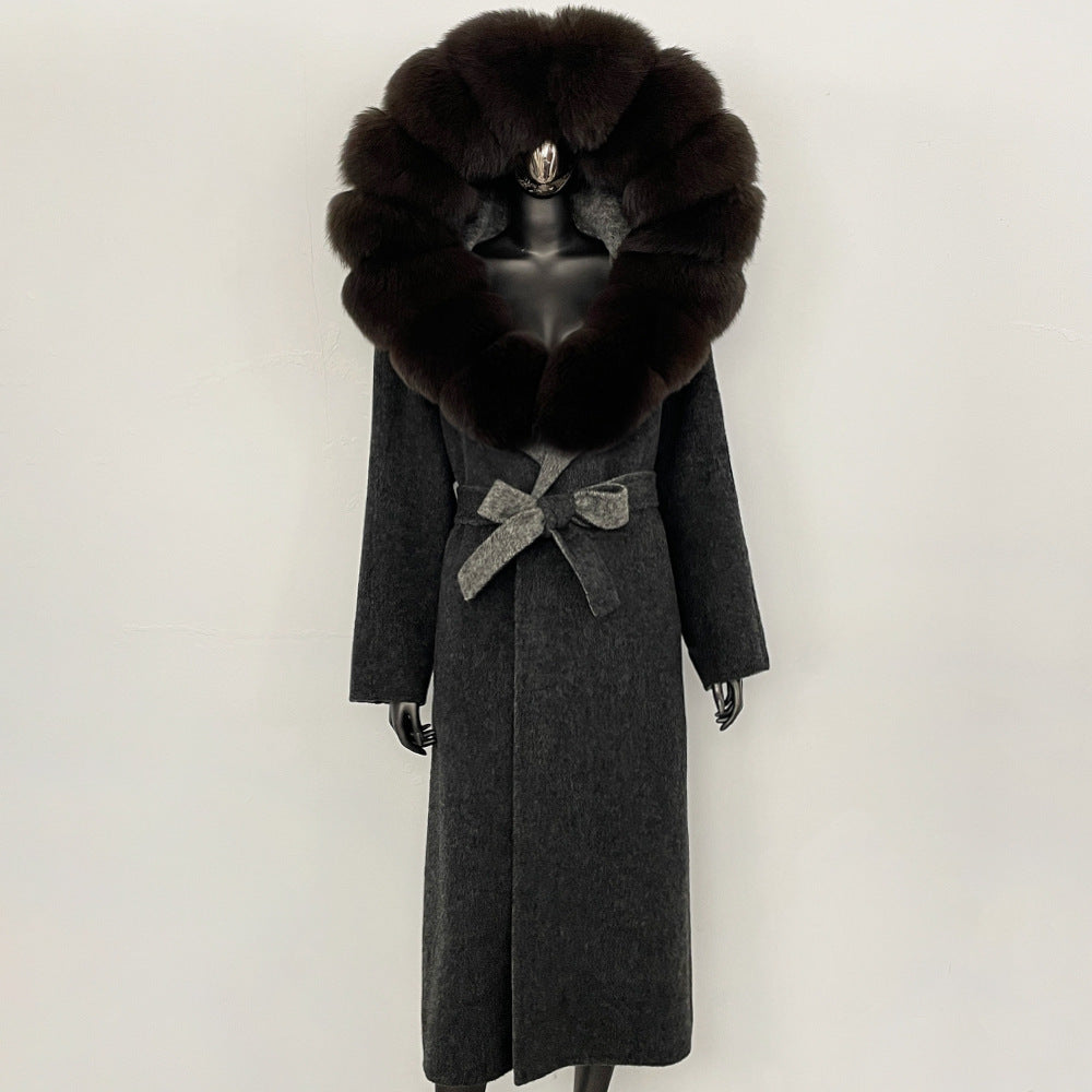 2025 autumn and winter new high-end coat mink woolen coat women's lace-up high-quality double-sided woolen coat