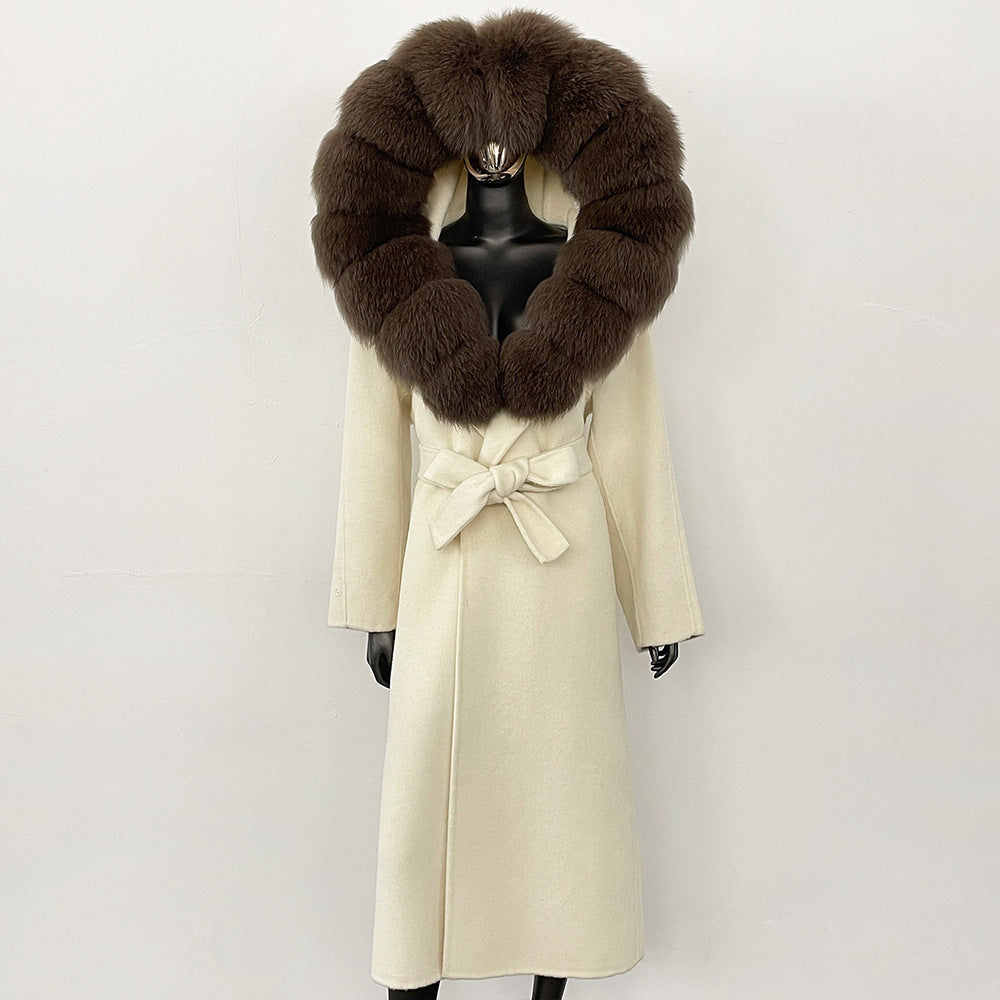 2025 autumn and winter new high-end coat mink woolen coat women's lace-up high-quality double-sided woolen coat