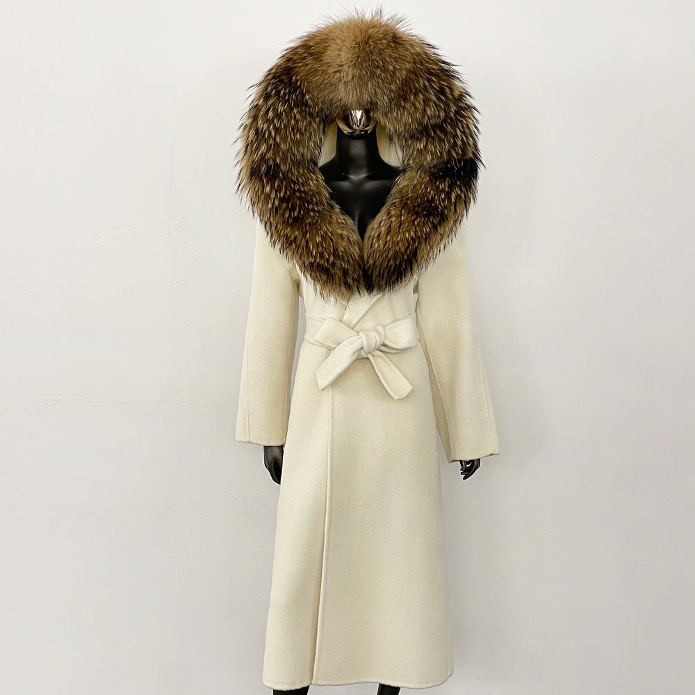 2025 autumn and winter new high-end coat mink woolen coat women's lace-up high-quality double-sided woolen coat