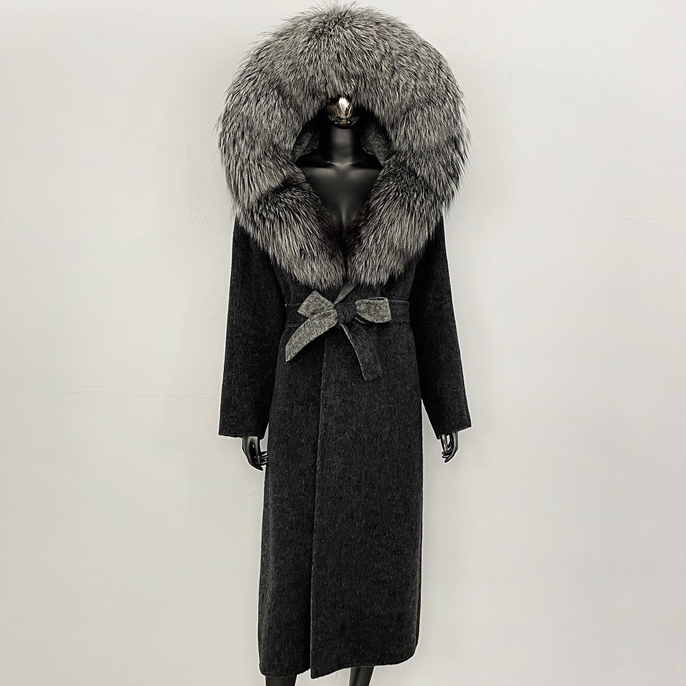 2025 autumn and winter new high-end coat mink woolen coat women's lace-up high-quality double-sided woolen coat