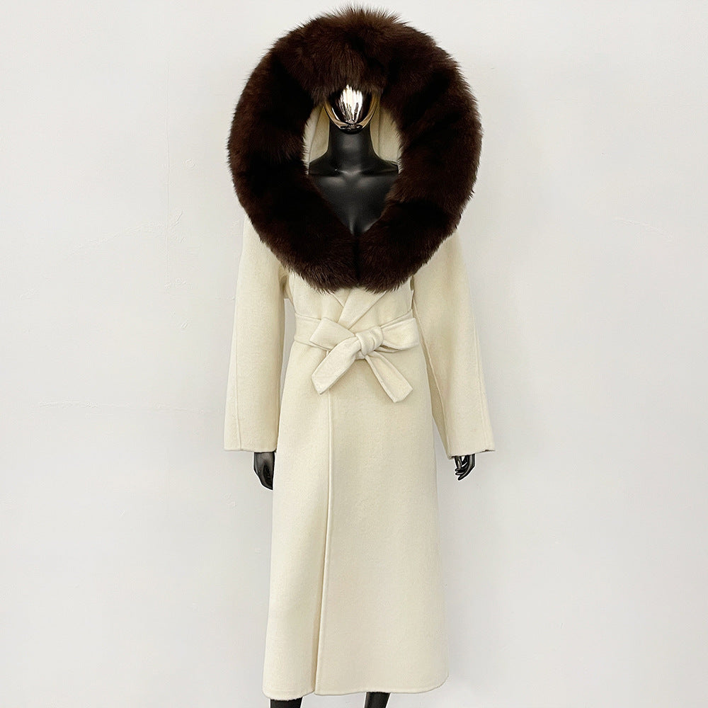2025 autumn and winter new high-end coat mink woolen coat women's lace-up high-quality double-sided woolen coat
