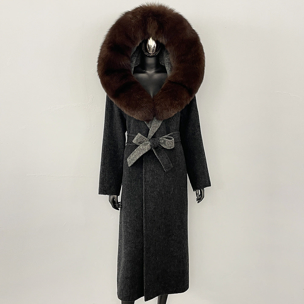 2025 autumn and winter new high-end coat mink woolen coat women's lace-up high-quality double-sided woolen coat