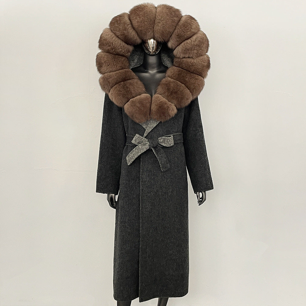 2025 autumn and winter new high-end coat mink woolen coat women's lace-up high-quality double-sided woolen coat