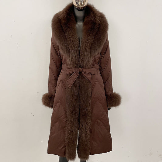 25 Höst och vinter high-end gåsdun kläder kvinnlig räv hår sjal krage dunjacka midja medium och lång ung mode varm