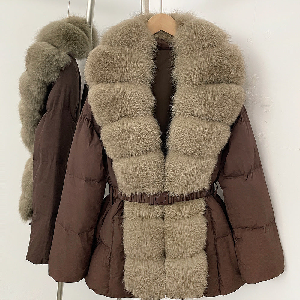 Gränsöverskridande populär plats 2025 vinter medium och lång midja överdimensionerad räv päls krage dyra high-end dunjacka kvinnor
