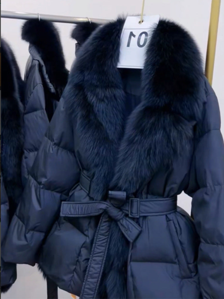 FL232587 Årets populära supersnygga bomullskläder för kvinnors vinter nya mode temperament mörkblå kappa