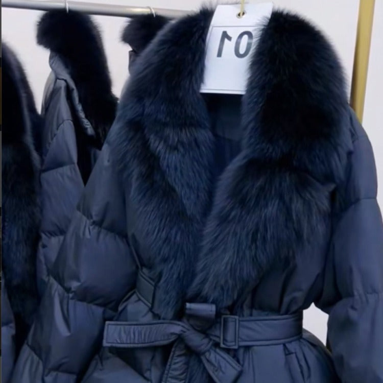 FL232587 Årets populära supersnygga bomullskläder för kvinnors vinter nya mode temperament mörkblå kappa