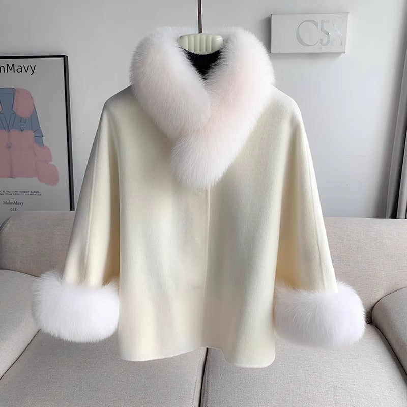 Fox päls jacka kvinnor kort 2024 nya dubbelsidig ull avtagbar sjal