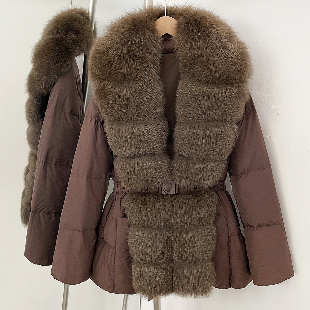 Gränsöverskridande populär plats 2025 vinter medium och lång midja överdimensionerad räv päls krage dyra high-end dunjacka kvinnor
