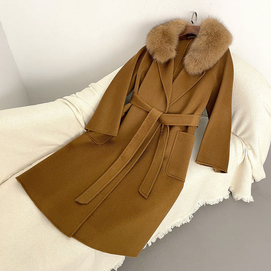 Autumn and winter woolen coat long Korean version of high-quality water ripple double-sided wool coat women's high-end cashmere coat