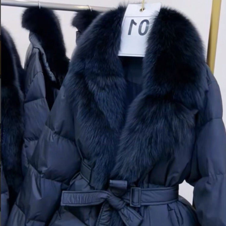 FL232587 Årets populära supersnygga bomullskläder för kvinnors vinter nya mode temperament mörkblå kappa