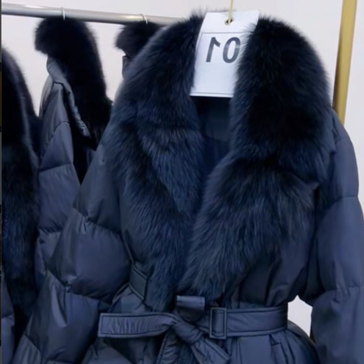 FL232587 Årets populära supersnygga bomullskläder för kvinnors vinter nya mode temperament mörkblå kappa