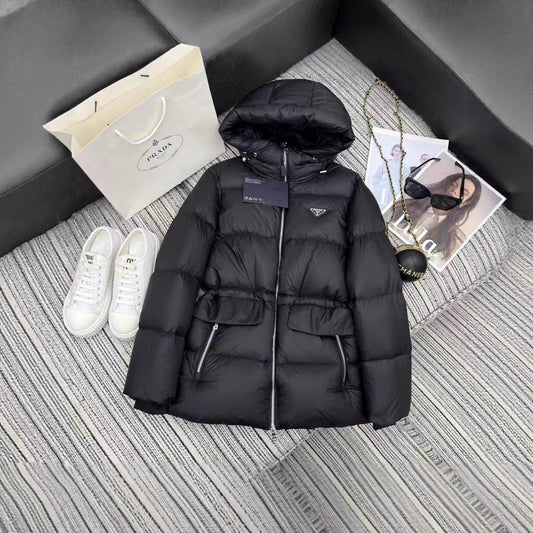 Nanyou Damkläder 2025 Höst och Vinter Hooded Vindtät dunjacka Dam dragsko Midja Skinny 90 White Goose Down Vinterkläder