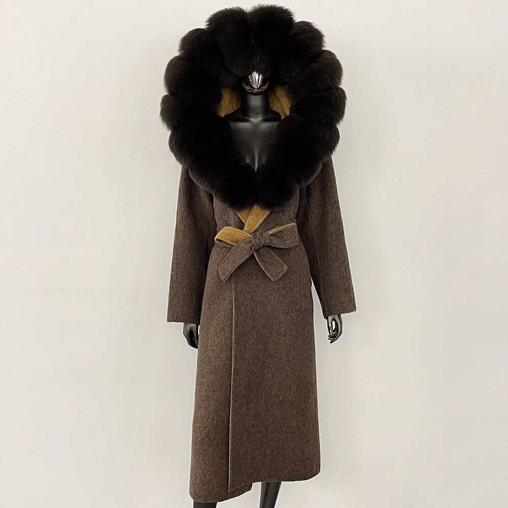 2025 autumn and winter new high-end coat mink woolen coat women's lace-up high-quality double-sided woolen coat