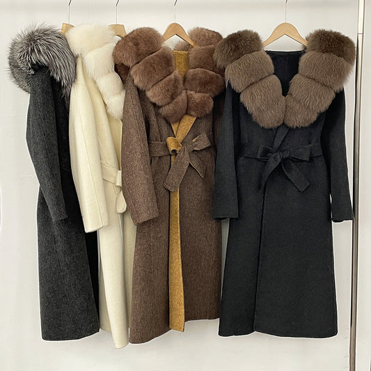 2025 autumn and winter new high-end coat mink woolen coat women's lace-up high-quality double-sided woolen coat